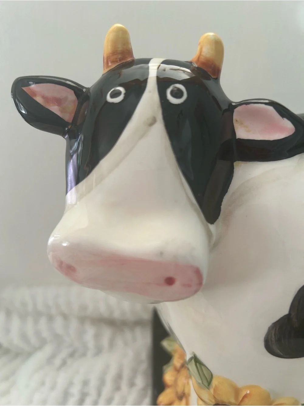 Rare Find Holstein Cow & Rooster Ceramic Cookie Jar - White, Black & Yellow